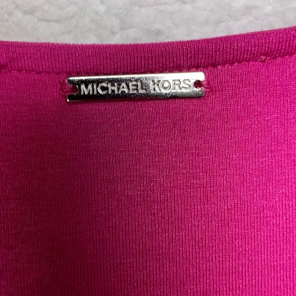 Michael Michael Kors Womens Pink V-Neck Layered Hem 3/4 Sleeve Blouse Top Medium - Picture 4 of 9